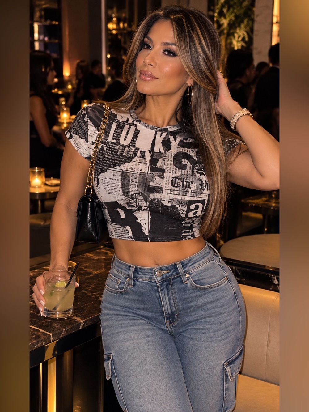 New no tags. Pretty little thing. Printed Black & White Crop Top - Women. M